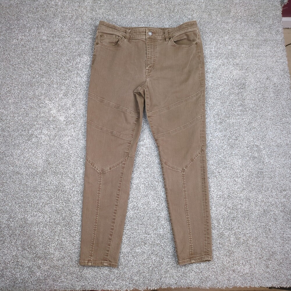 LRL Lauren Ralph Lauren Jeans Women 12 Brown Stretch Biker Moto Skinny Casual
